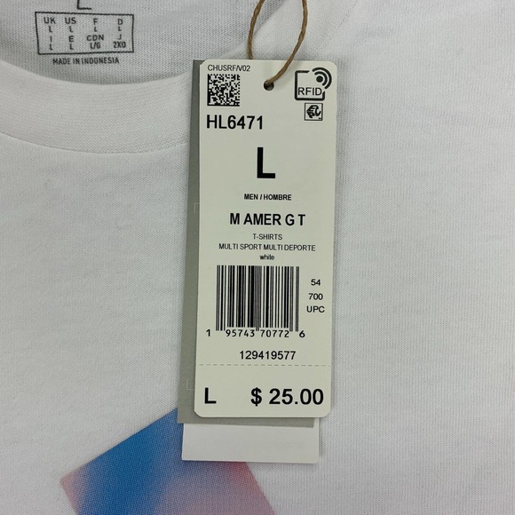 Adidas Mens Heathered Flag Logo Crewneck Short Sleeve T-Shirt White L - Picture 2 of 4